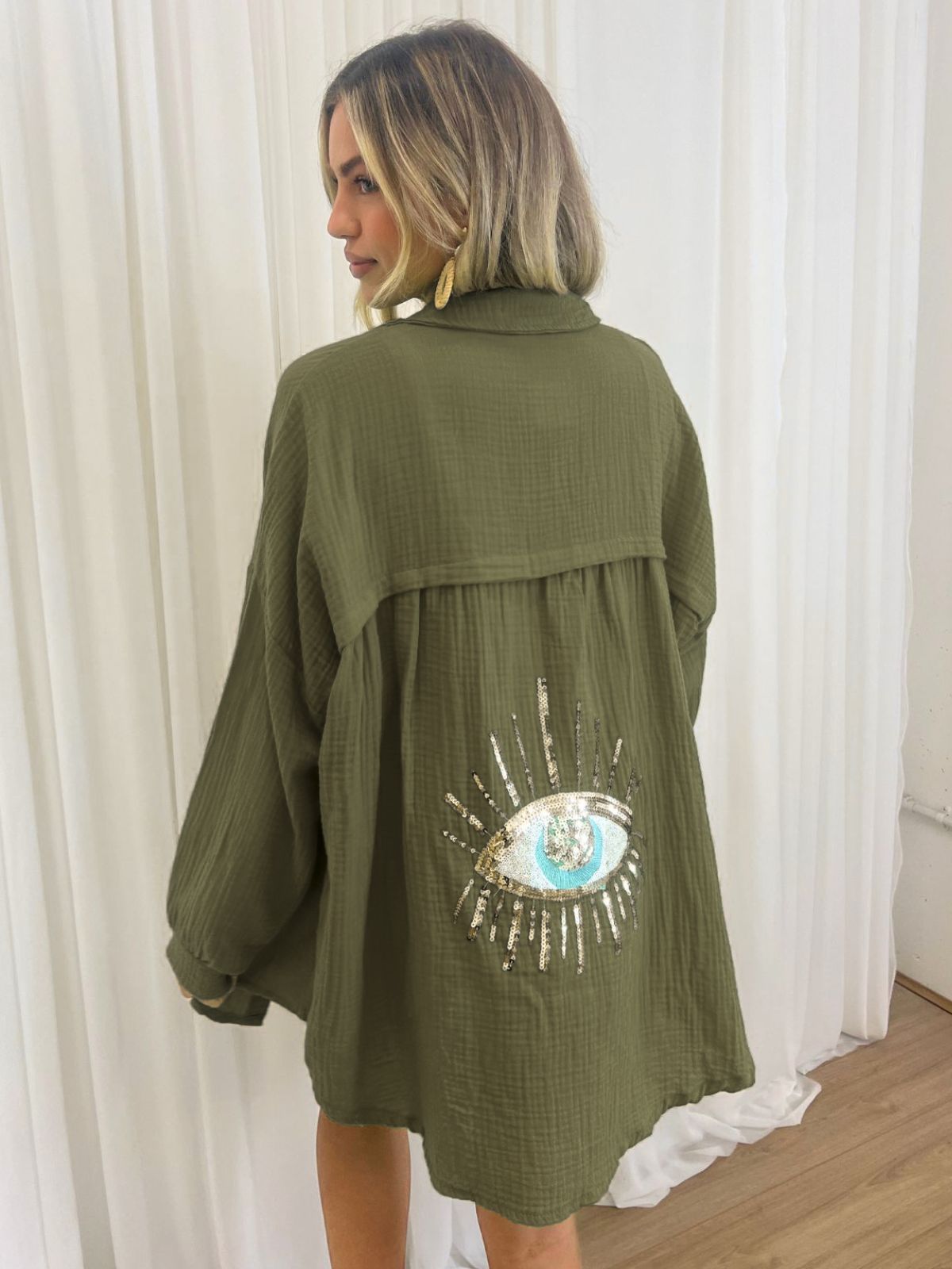 Dames Kimono Jas – Oversized Pasvorm – Lichtgewicht Gauze – Geborduurd Oog Design