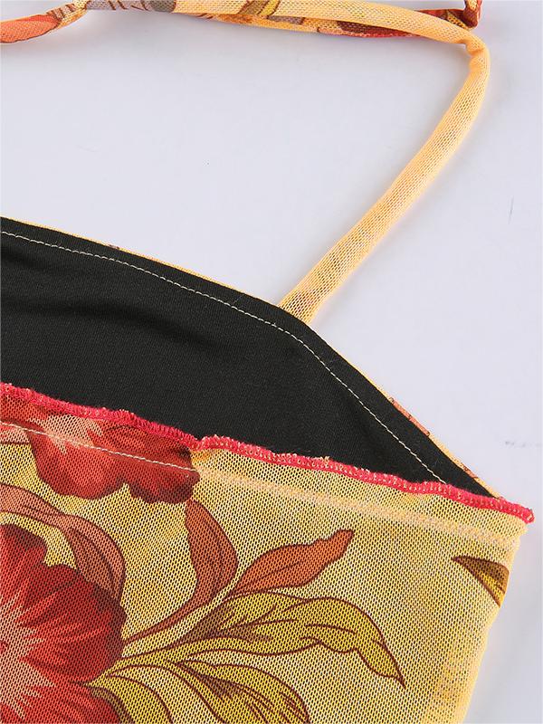 Crop top met bloemenpatroon en halternek van mesh 4