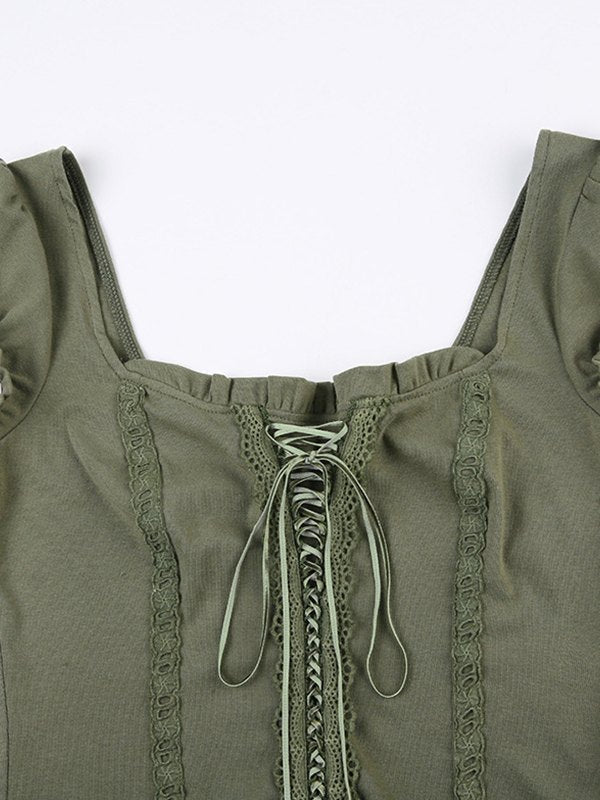 Groene feeën grunge top met korte mouwen en kant 5