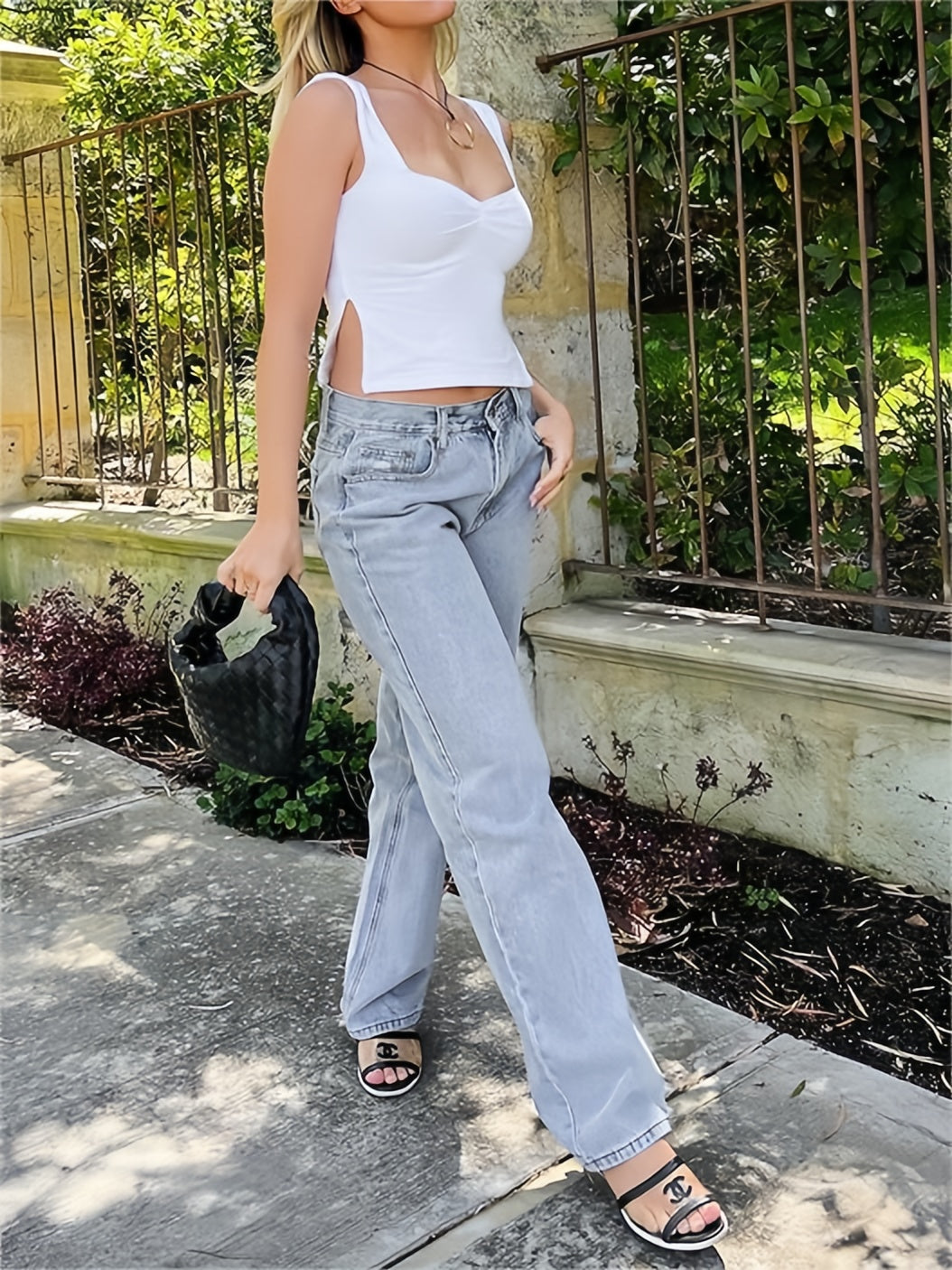 Meerkleurige geplooide mouwloze crop top met split 4