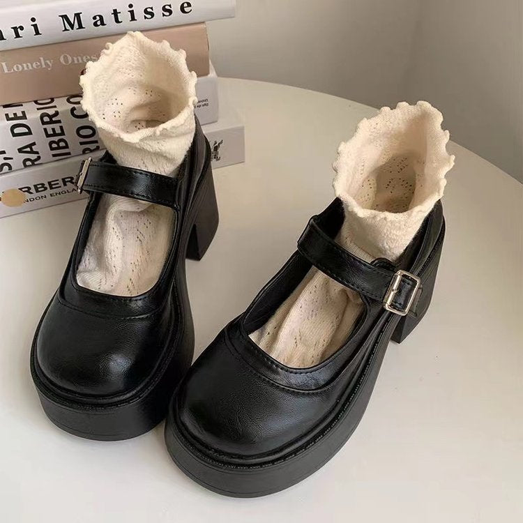 Dames Platform Schoenen Blokhak Mary Jane Band Rondneus - Hakken Dames