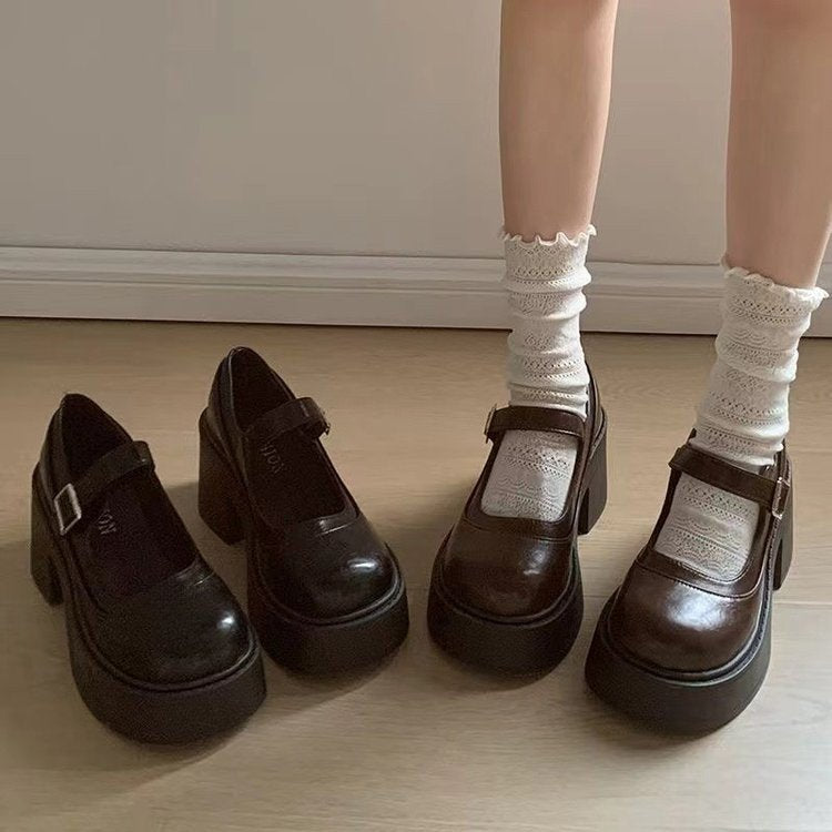 Dames Platform Schoenen Blokhak Mary Jane Band Rondneus - Hakken Dames