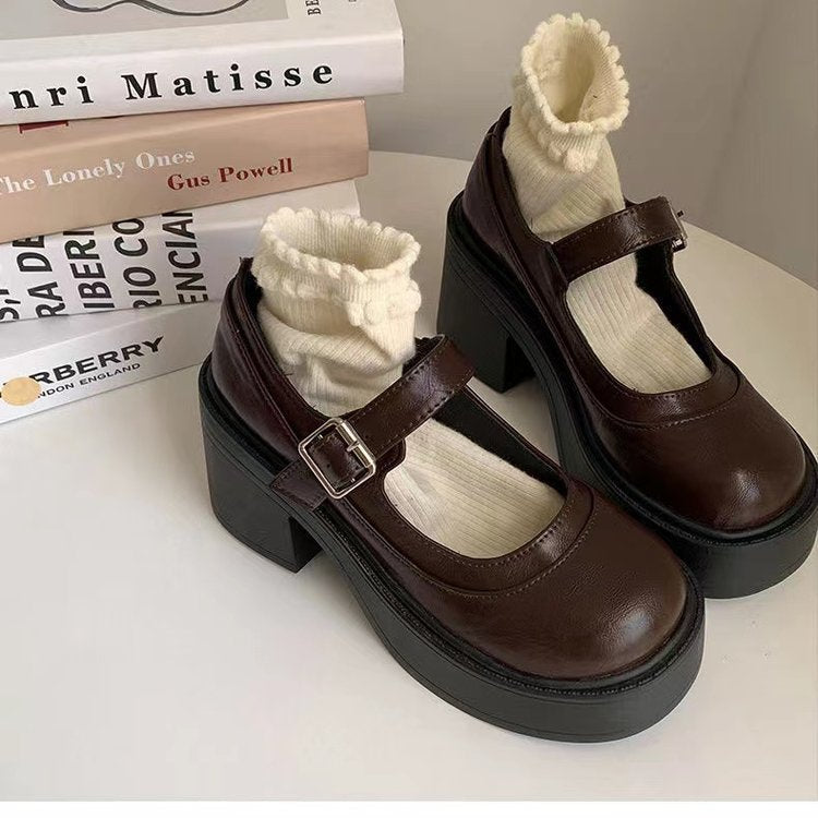 Dames Platform Schoenen Blokhak Mary Jane Band Rondneus - Hakken Dames