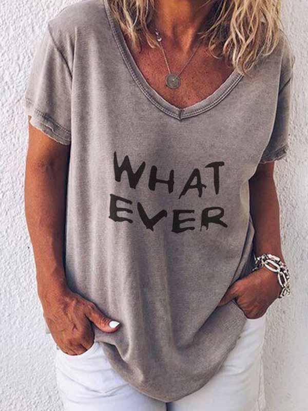 T Shirt Heren met Letterprint Whatever - Losse Pasvorm, Korte Mouwen 0