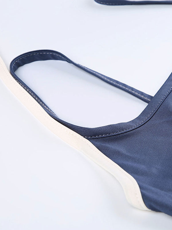 Vintage blauw contrastkleurig nep tweedelig camisole 5