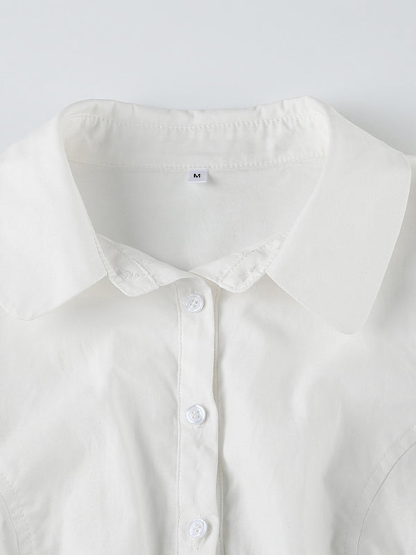 Wit vintage slim-taille V-hals shirt met korte mouwen 6