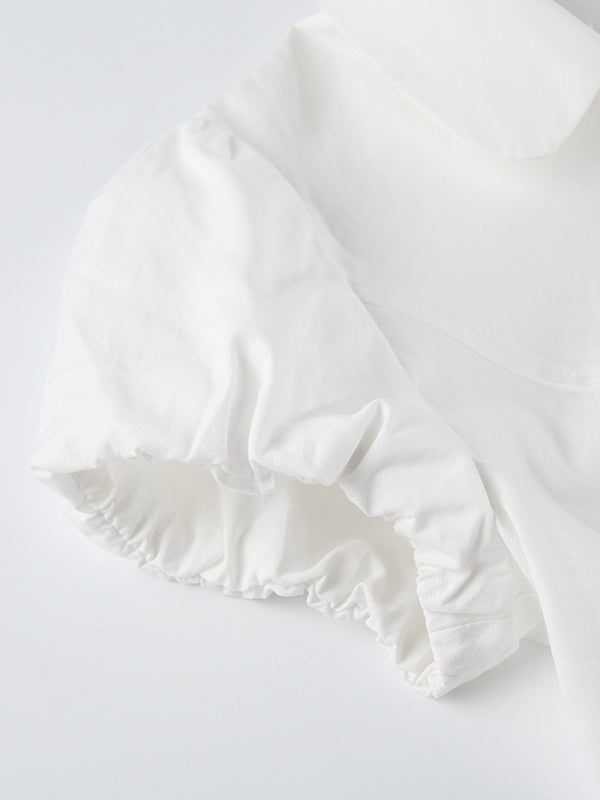 Wit vintage slim-taille V-hals shirt met korte mouwen 7