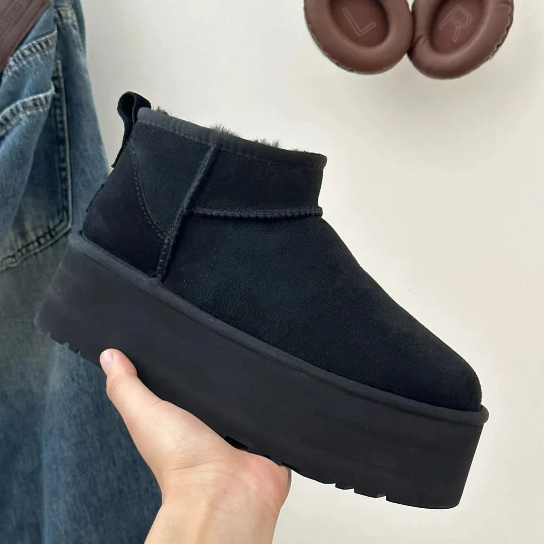 Enkellaarsjes Zwart Met Bontvoering Platform Ultra Mini