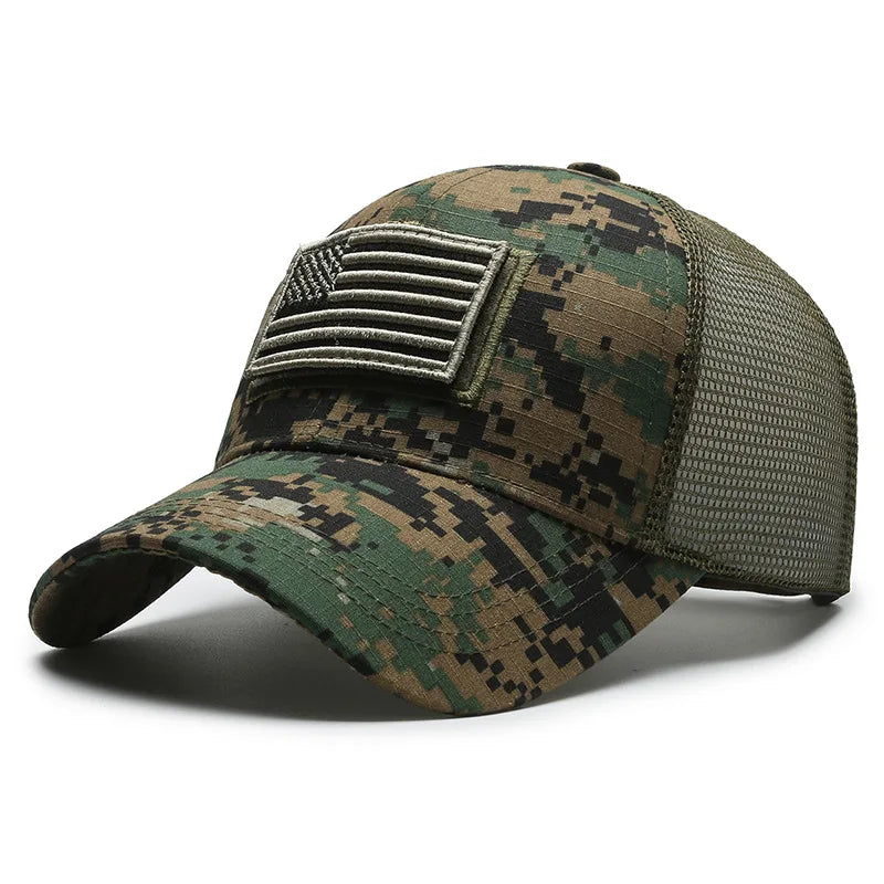 Zwarte Baseball Cap met Ademend Mesh Achterkant en Geborduurde Amerikaanse Vlag Patch voor Comfort en Stijl