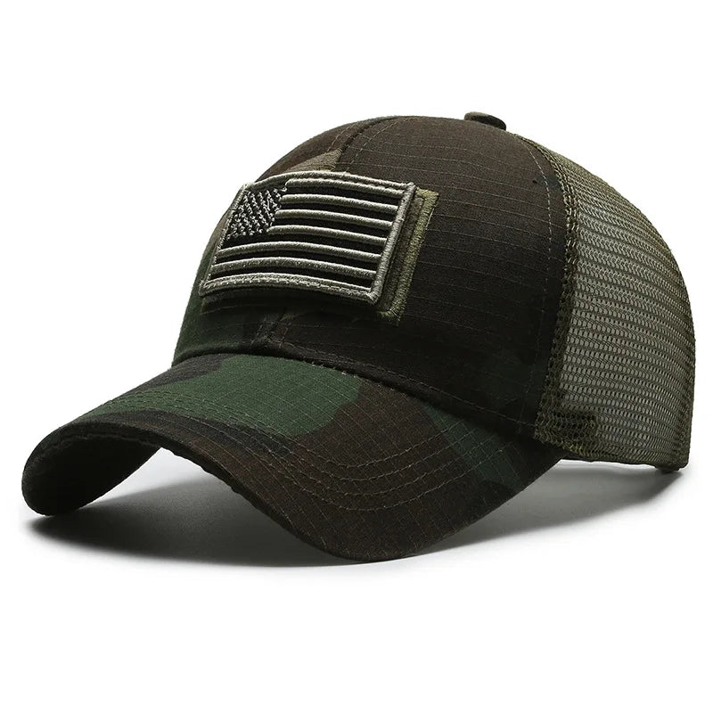 Zwarte Baseball Cap met Ademend Mesh Achterkant en Geborduurde Amerikaanse Vlag Patch voor Comfort en Stijl