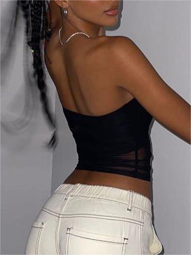 Zwarte mesh bandeautop met panelen 5