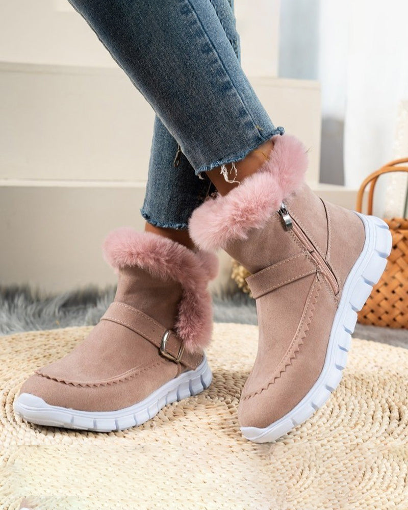 Dames Effen Warme Snowboots Suède Nepbont Patchwork Rits - Winterlaarzen