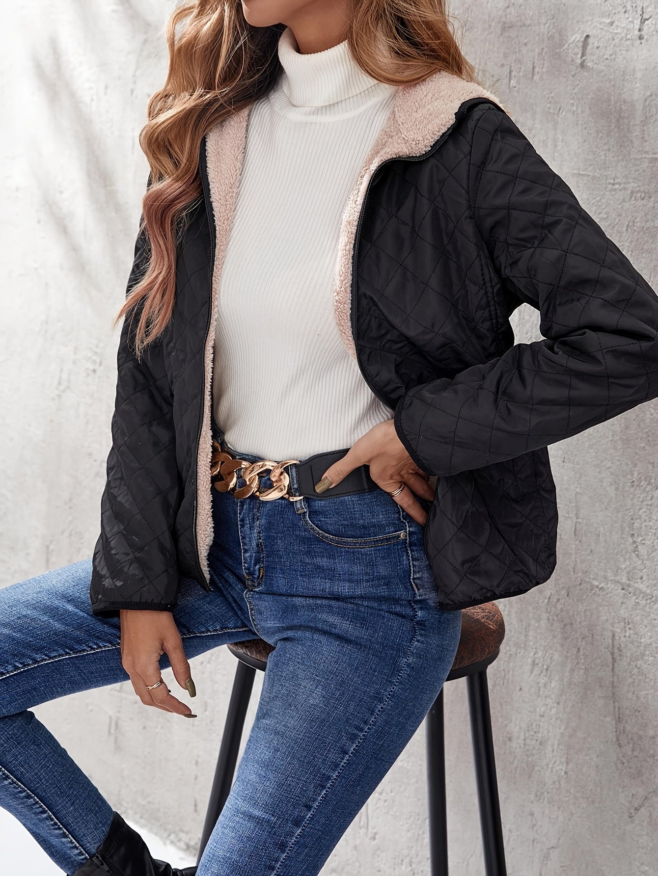 Dames Gewatteerde Jas Met Rits En Capuchon Katoenmix Pasvorm