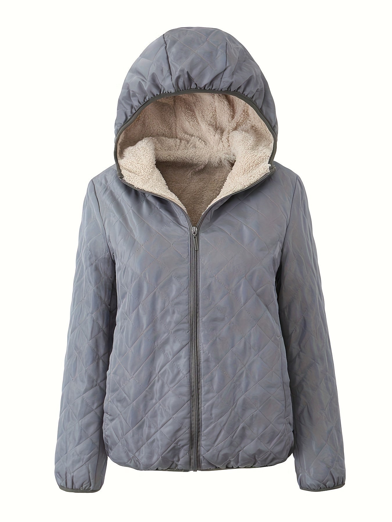 Dames Gewatteerde Jas Met Rits En Capuchon Katoenmix Pasvorm