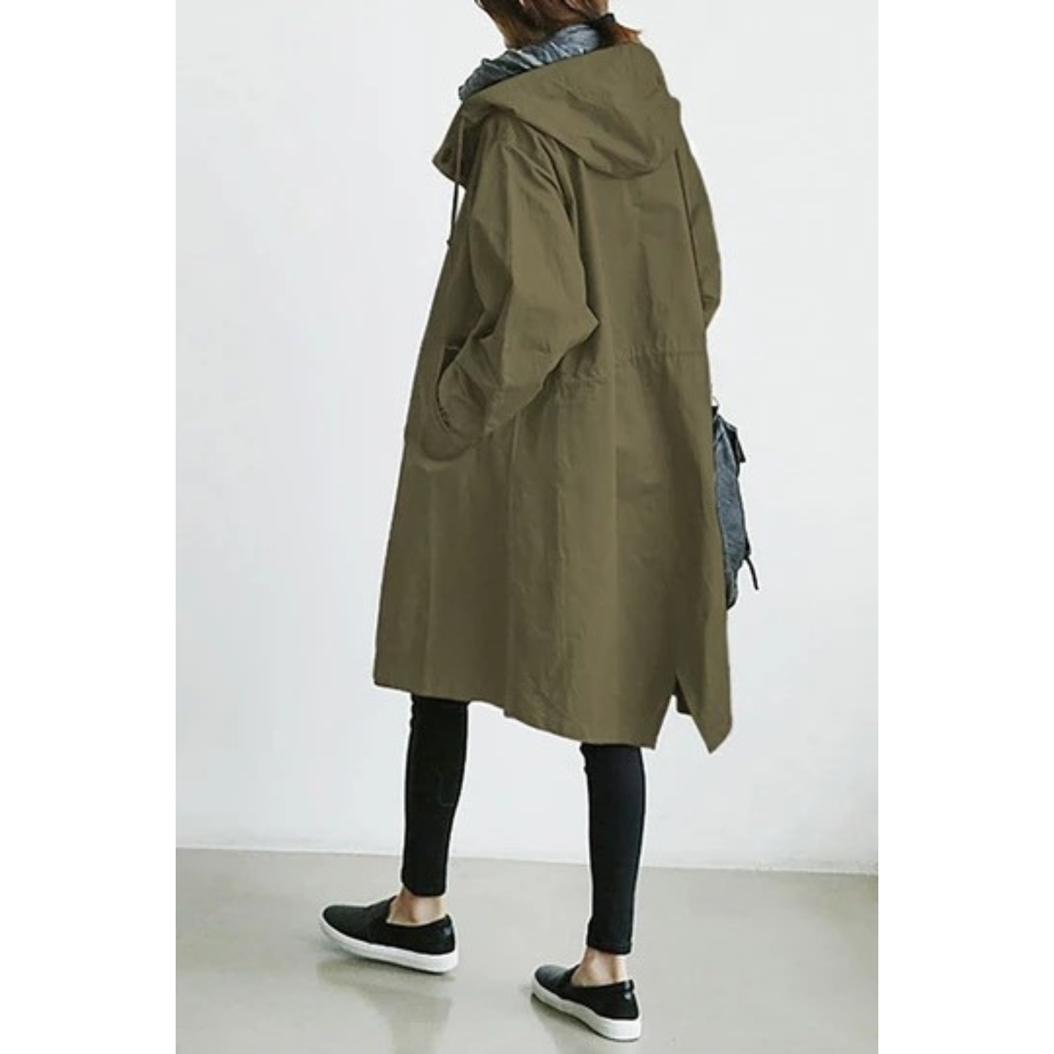 Dames Lange Trenchcoat Capuchon Wind en Waterdicht