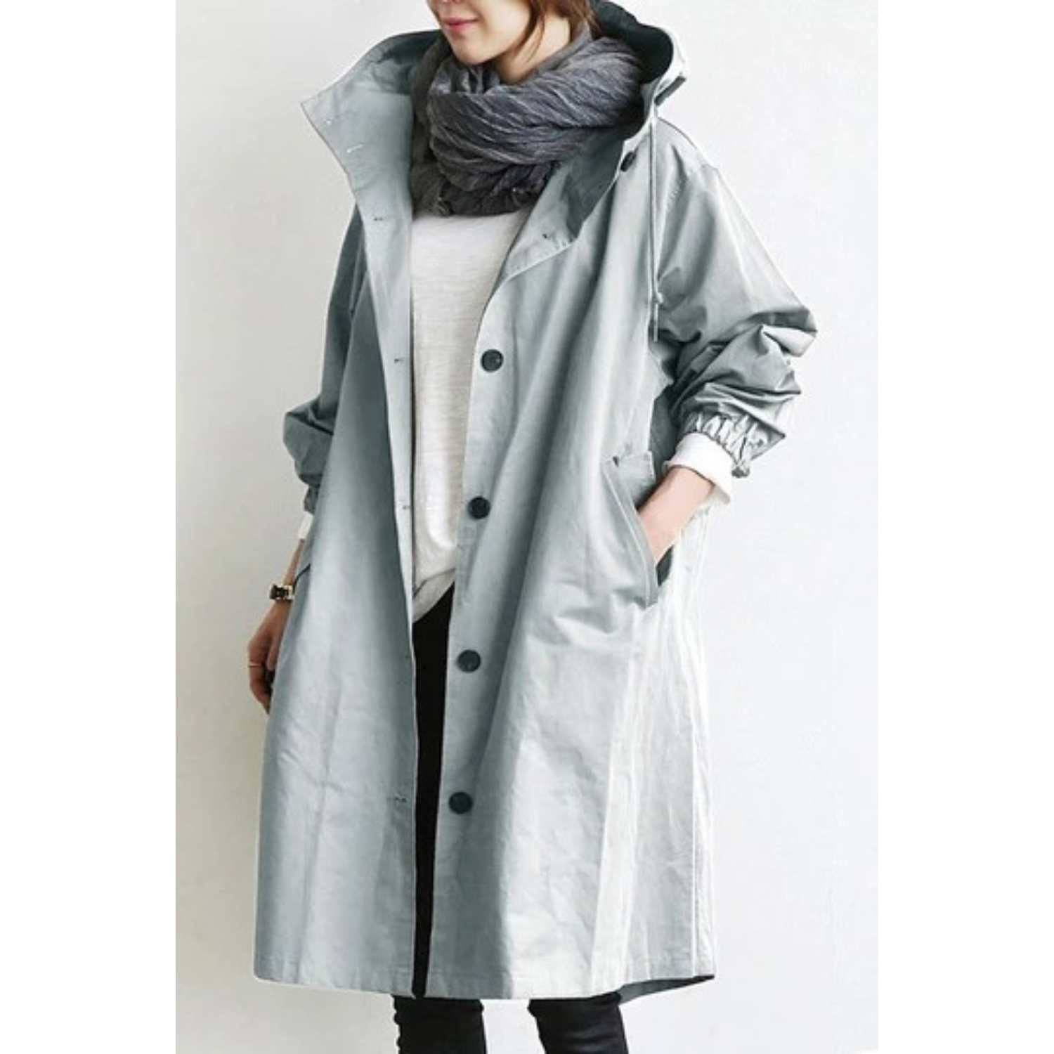 Dames Lange Trenchcoat Capuchon Wind en Waterdicht