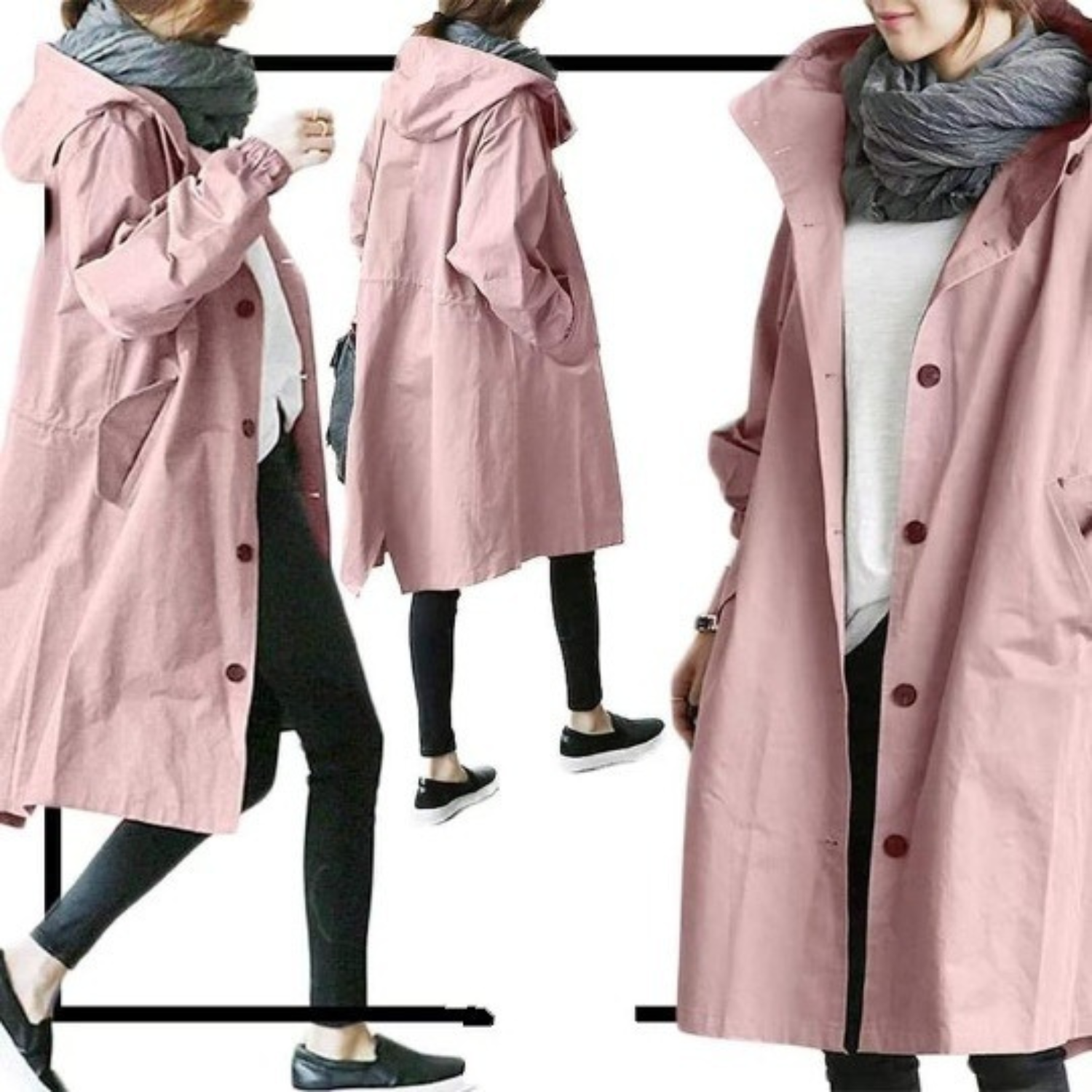 Dames Lange Trenchcoat Capuchon Wind en Waterdicht