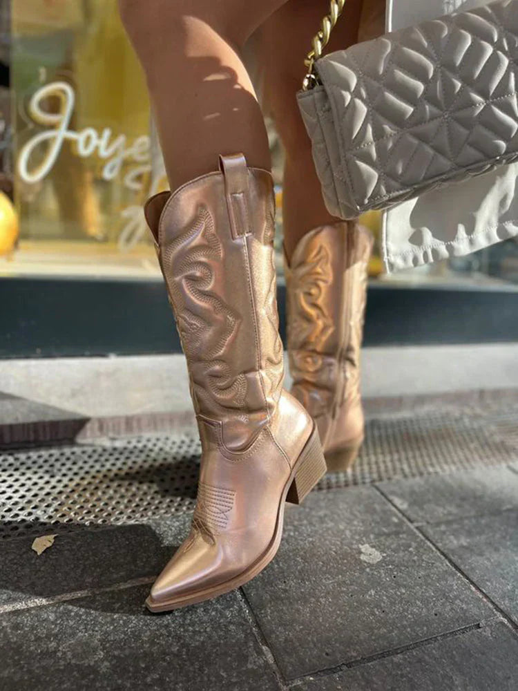 Dames Fleur Elegante Metallic Cowboy Laarzen Laarzen Laarzen