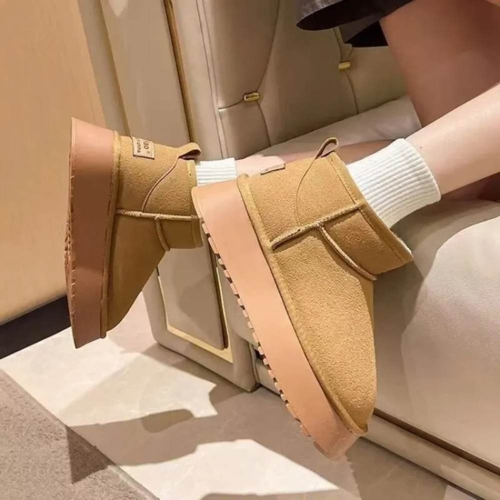 Dames Pluizige Mini Winterlaarzen Fleece Binnenkant Suède Buitenkant