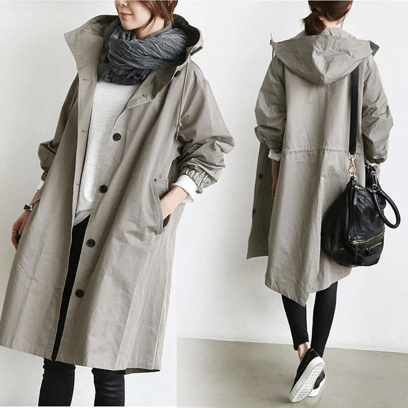 Dames Windjack met Knopen en Capuchon Waterdicht - Trenchcoat