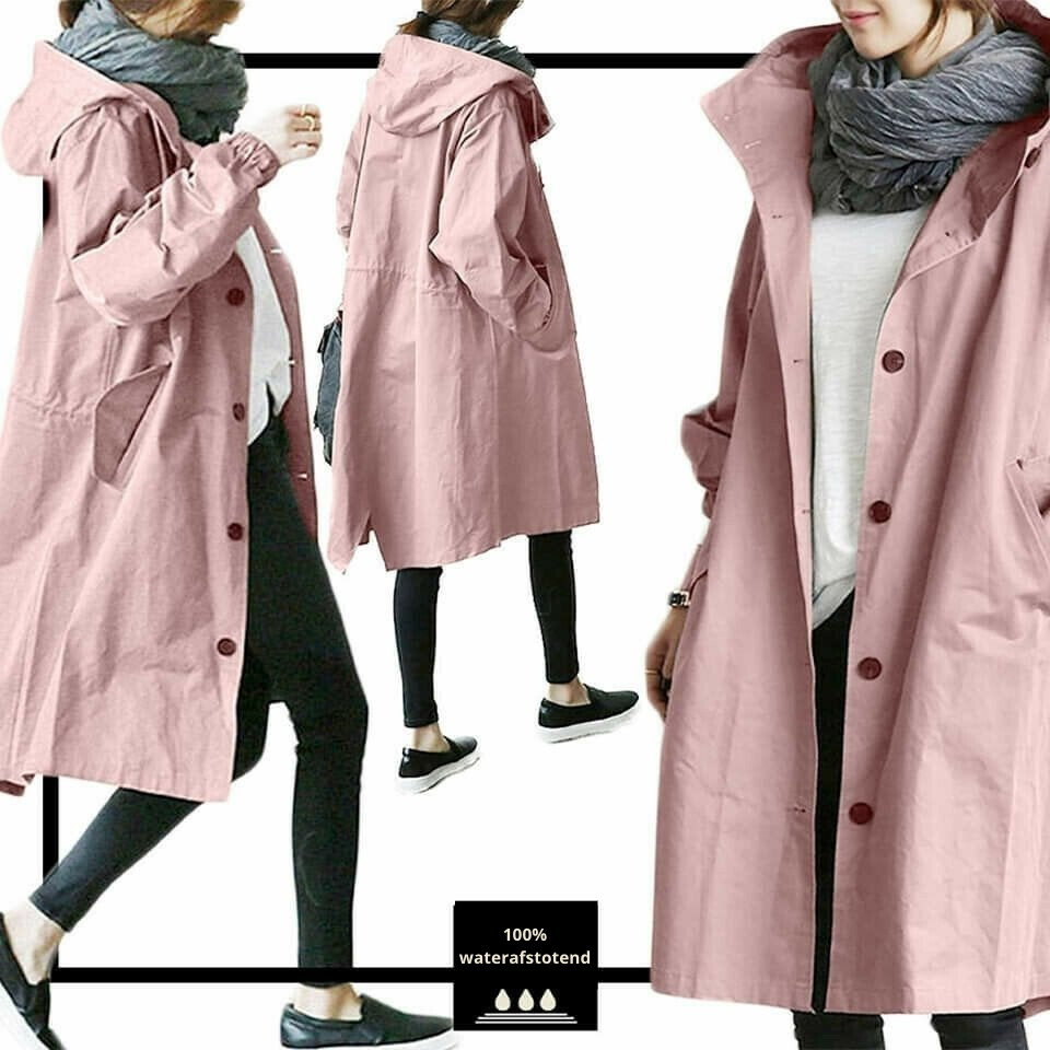 Dames Windjack met Knopen en Capuchon Waterdicht - Trenchcoat