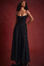 Betoverde Maxi-jurk met Corset Veters en Bloemmotieven