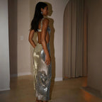 Shay Pailletten Cut Out Maxi Jurk Zilverkleurig Met Strategische Uitsparingen En Bodycon Pasvorm Voor Glamoureuze Feestkleding