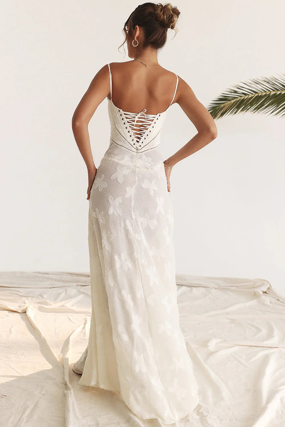 Betoverde Maxi-jurk met Corset Veters en Bloemmotieven
