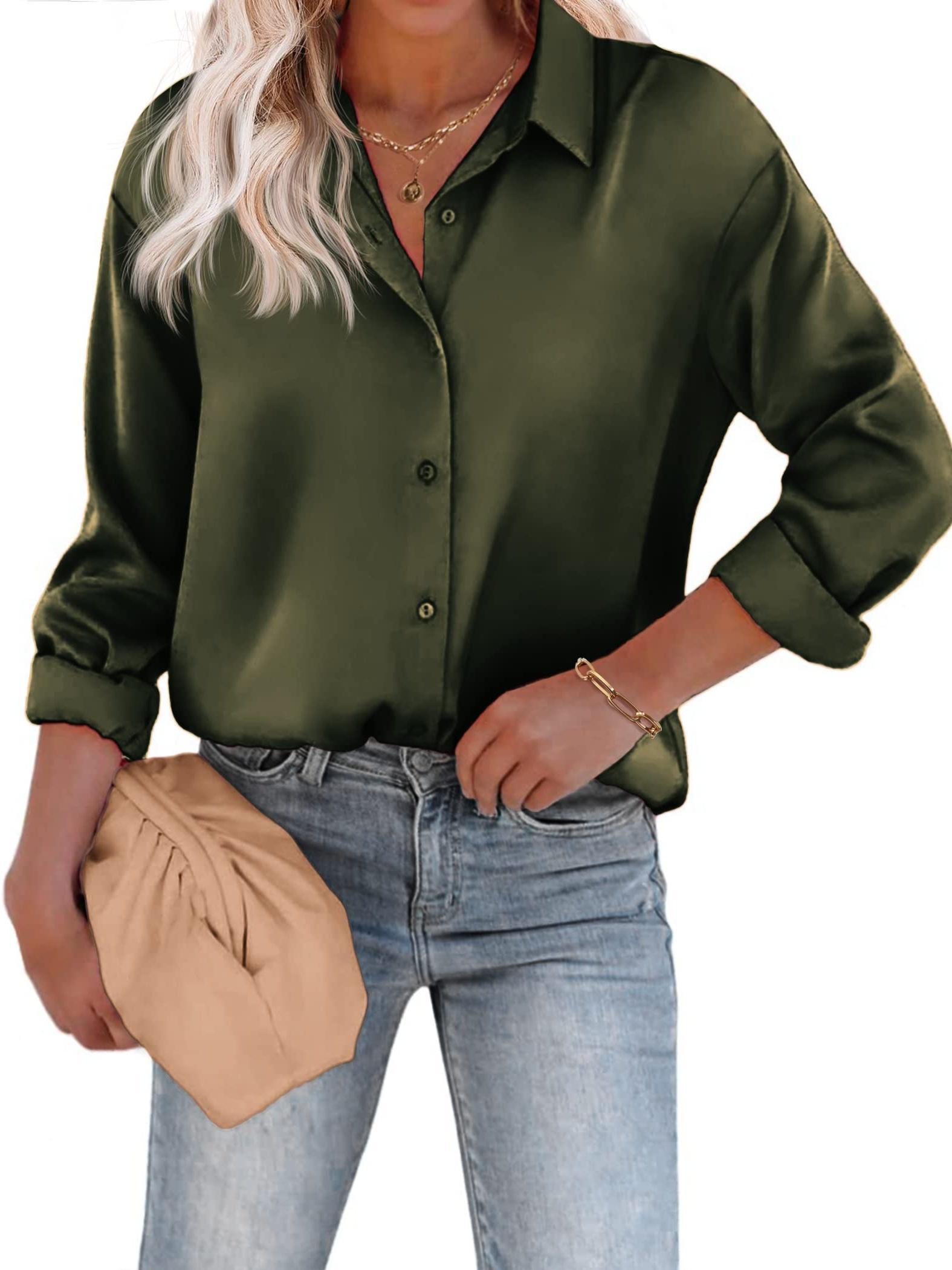 Satijnen Blouse Met Knoopsluiting En Lange Mouwen Elegante