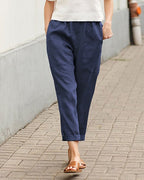 Dames Tapered Broek Relaxed Fit Elastische Taille Ademend Lichtgewicht Stof Voor Comfortabele Dagelijkse Kleding