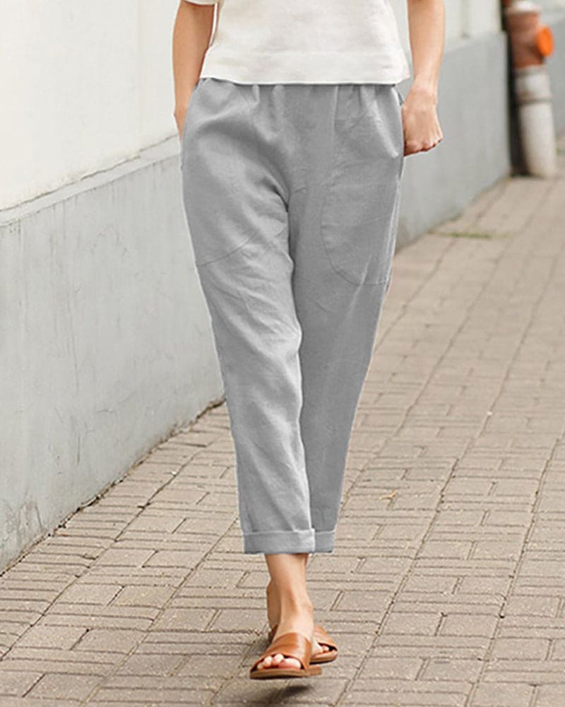 Dames Tapered Broek Relaxed Fit Elastische Taille Ademend Lichtgewicht Stof Voor Comfortabele Dagelijkse Kleding