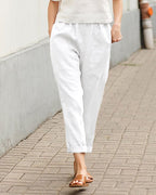 Dames Tapered Broek Relaxed Fit Elastische Taille Ademend Lichtgewicht Stof Voor Comfortabele Dagelijkse Kleding