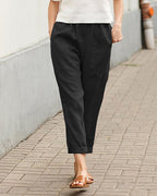 Dames Tapered Broek Relaxed Fit Elastische Taille Ademend Lichtgewicht Stof Voor Comfortabele Dagelijkse Kleding