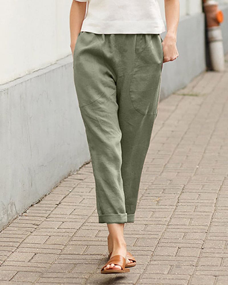 Dames Tapered Broek Relaxed Fit Elastische Taille Ademend Lichtgewicht Stof Voor Comfortabele Dagelijkse Kleding
