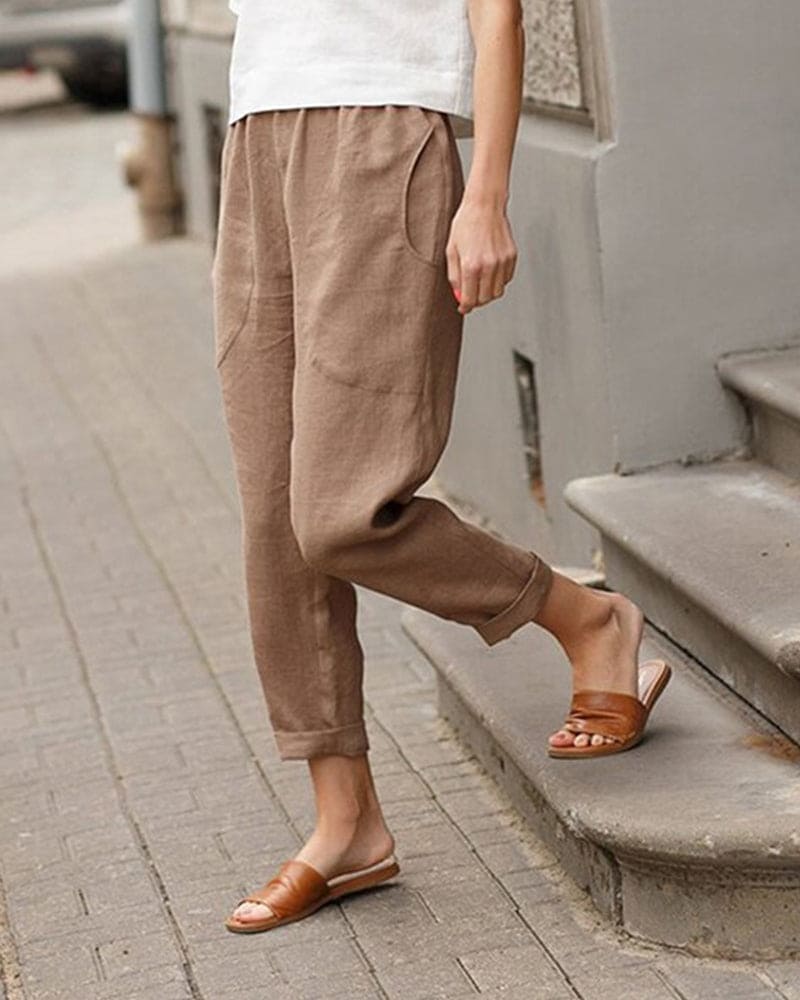 Dames Tapered Broek Relaxed Fit Elastische Taille Ademend Lichtgewicht Stof Voor Comfortabele Dagelijkse Kleding
