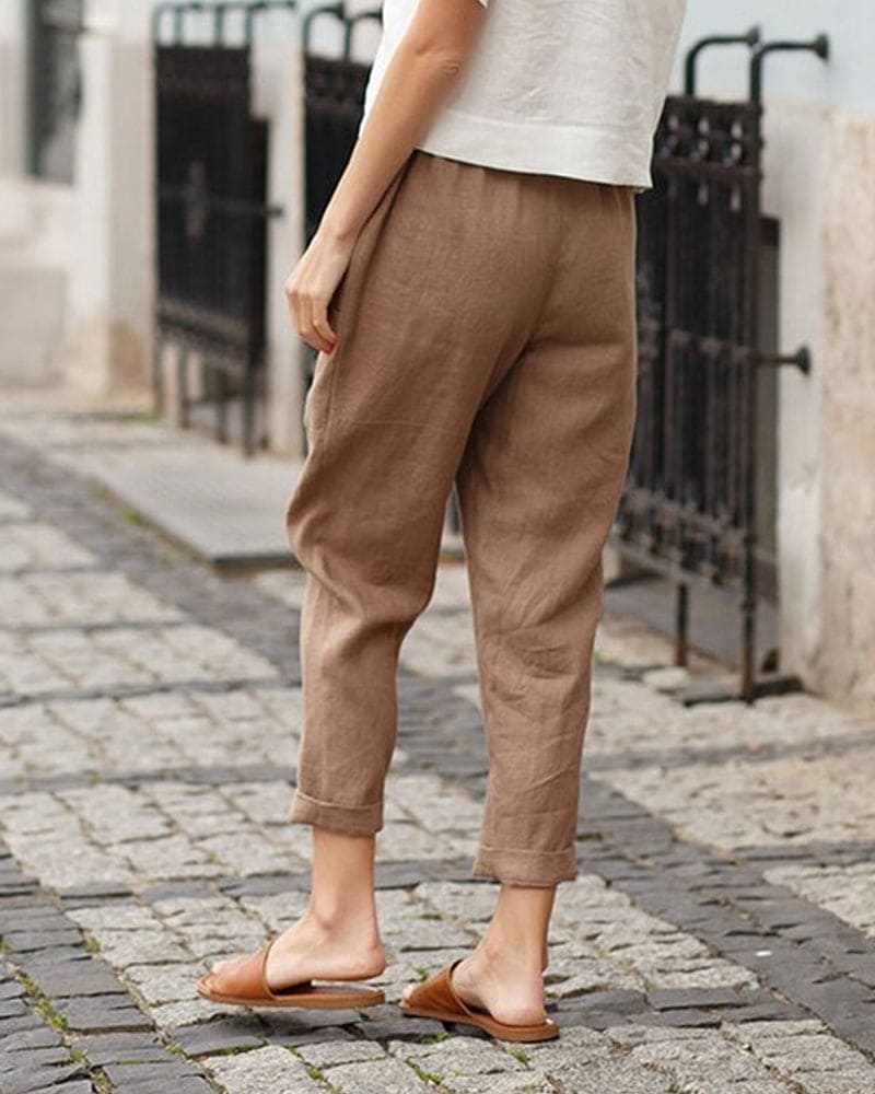 Dames Tapered Broek Relaxed Fit Elastische Taille Ademend Lichtgewicht Stof Voor Comfortabele Dagelijkse Kleding