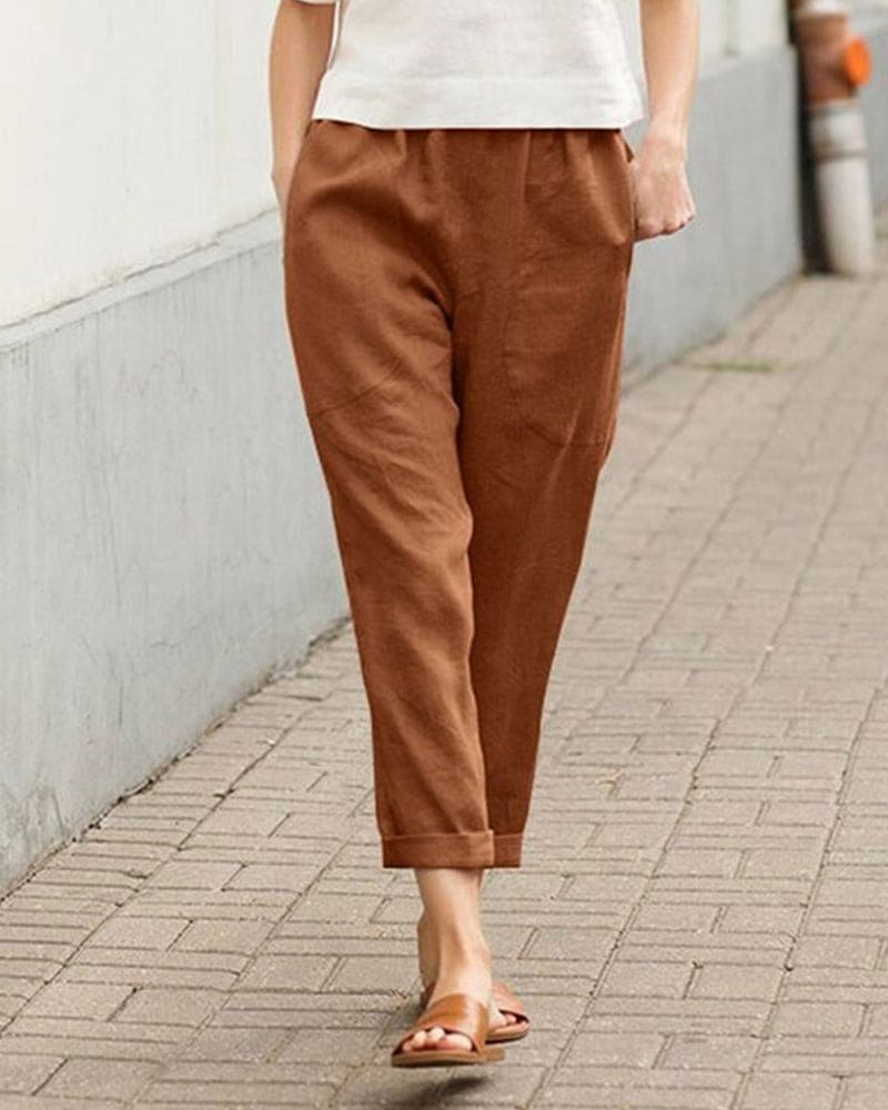 Dames Tapered Broek Relaxed Fit Elastische Taille Ademend Lichtgewicht Stof Voor Comfortabele Dagelijkse Kleding