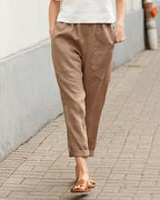 Dames Tapered Broek Relaxed Fit Elastische Taille Ademend Lichtgewicht Stof Voor Comfortabele Dagelijkse Kleding
