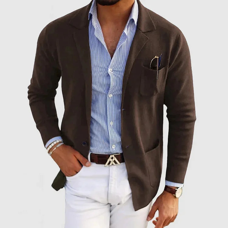 Heren Blazer Ademend Materiaalmix Getailleerde Pasvorm