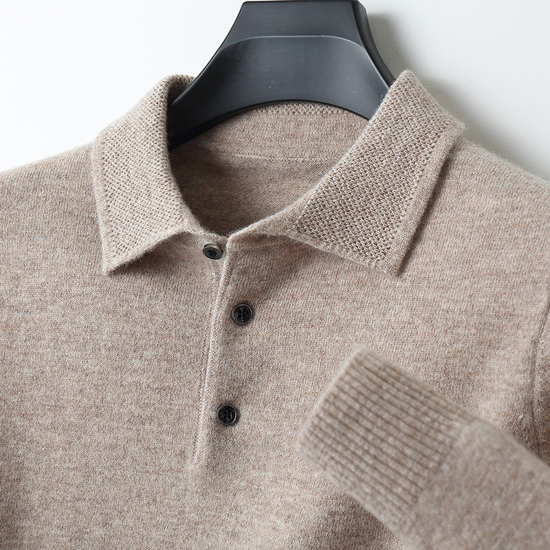 Cashmere/Merino Wol Lange Mouwen Polo Shirt