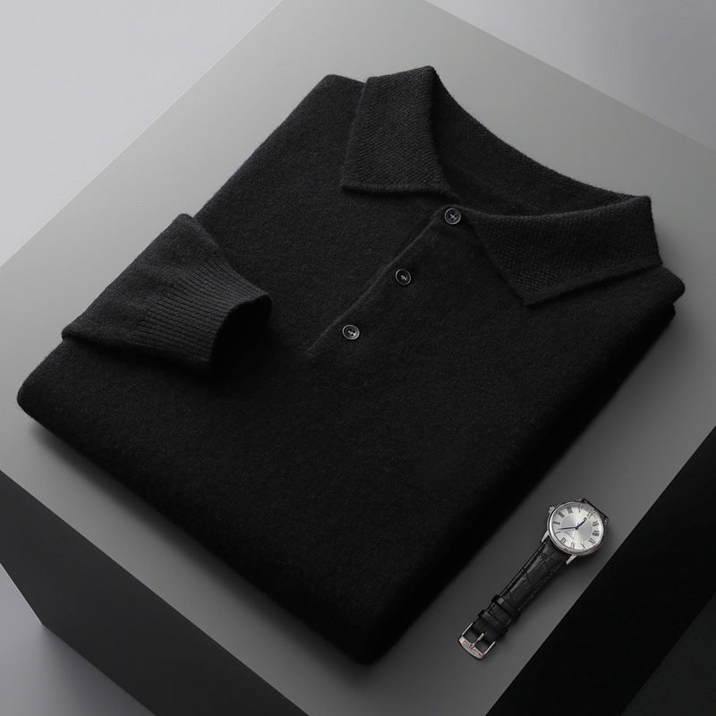 Cashmere/Merino Wol Lange Mouwen Polo Shirt