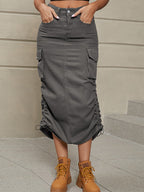 Dames Trekkoord Rok Zijkant Casual Denim Cargo Rok