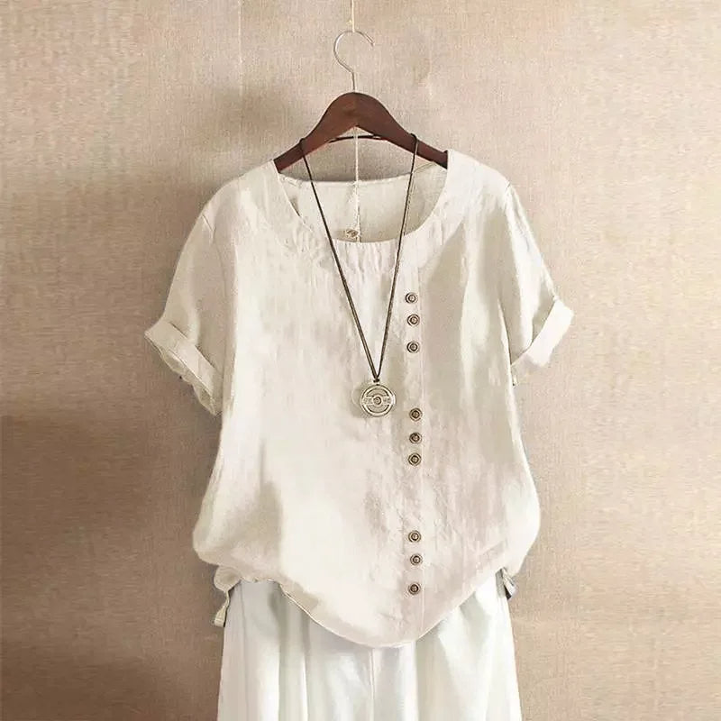 Verana – Elegante Katoenen Blouse met Korte Mouwen en Knoopdetails