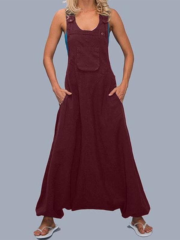 Dames U-hals Mouwloze Harem Wijde Pijpen Jumpsuit