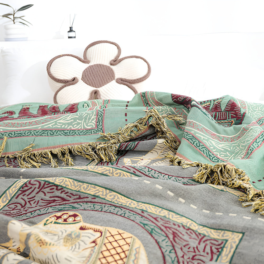 Bohemian Olifant Print Tassel Deken
