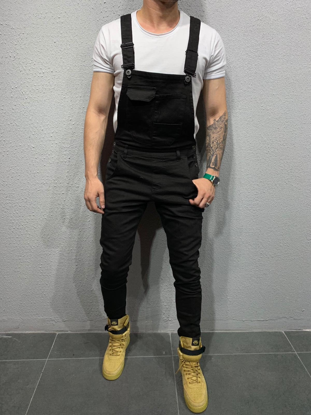 Heren Skinny Fit Flap Pocket Denim Overalls