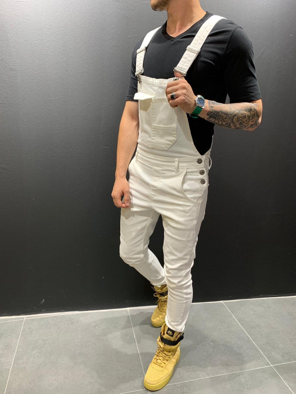 Heren Skinny Fit Flap Pocket Denim Overalls