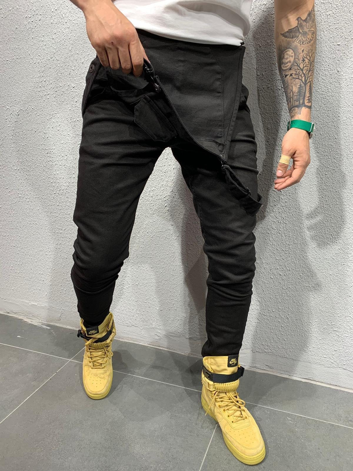 Heren Skinny Fit Flap Pocket Denim Overalls
