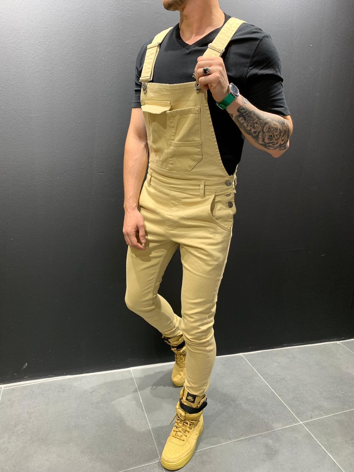 Heren Skinny Fit Flap Pocket Denim Overalls