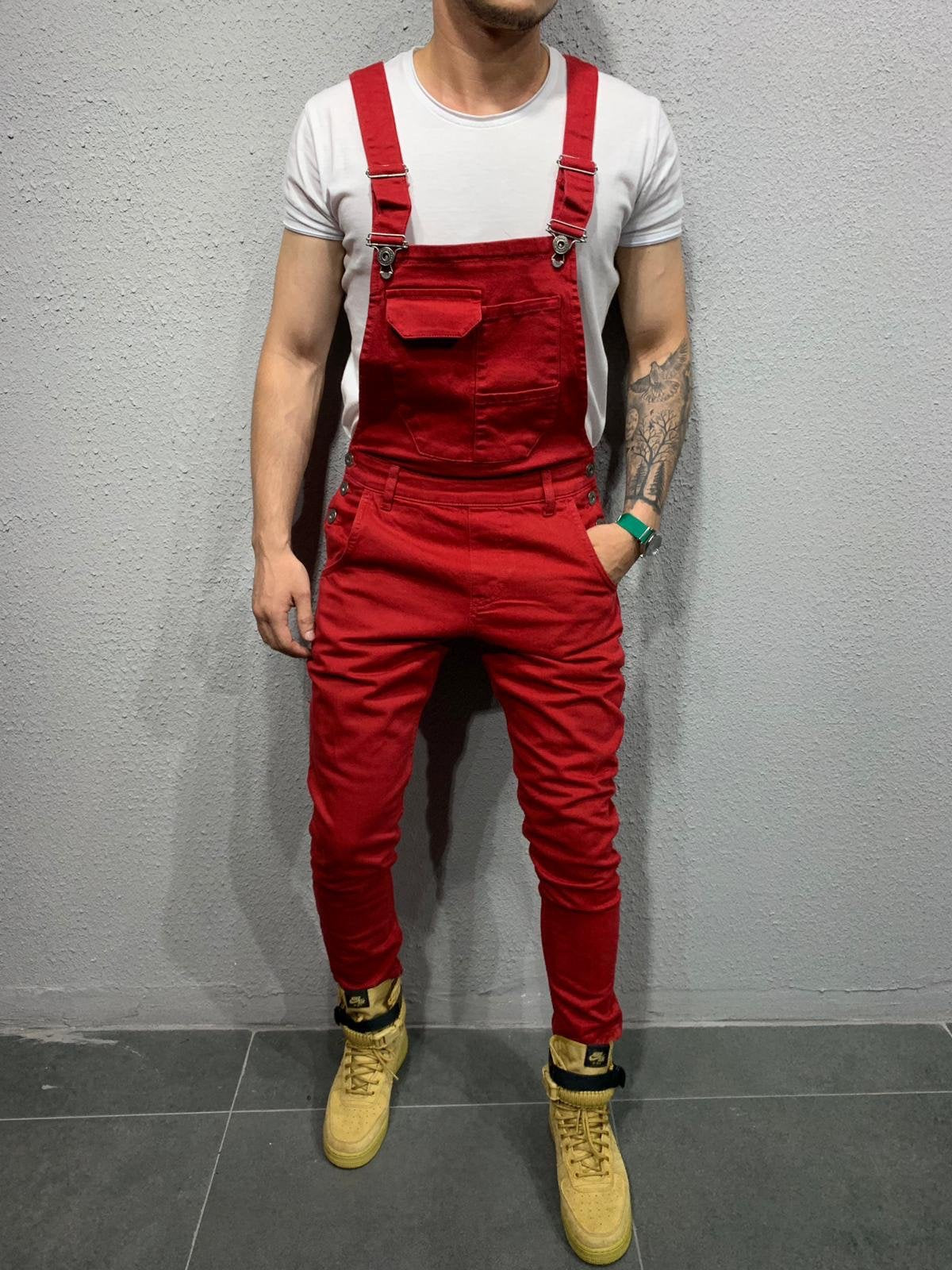 Heren Skinny Fit Flap Pocket Denim Overalls